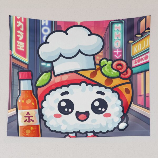 Item preview, Cute little sushi roll chef in japan with its hotsauce designed and sold by SaraDatCool.