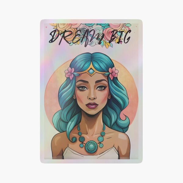 Glam Woman Dream Big Inspiration Beautiful Teal Hair Holographic Sticker