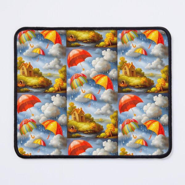 Item preview, open multi-colored umbrellas flying away in a rainy storm sky designed and sold by Creativesphotos.