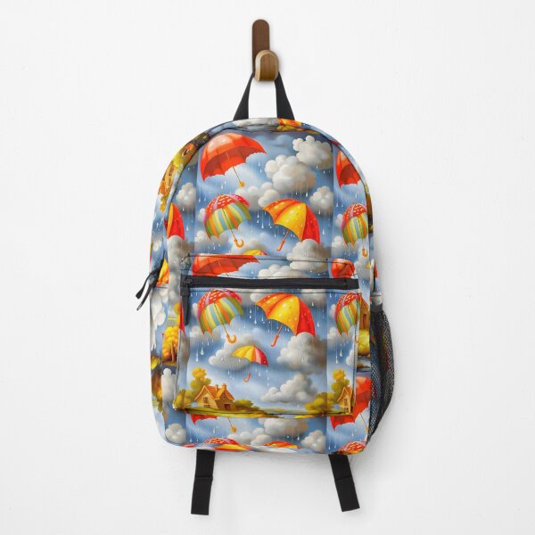 Item preview, open multi-colored umbrellas flying away in a rainy storm sky designed and sold by Creativesphotos.