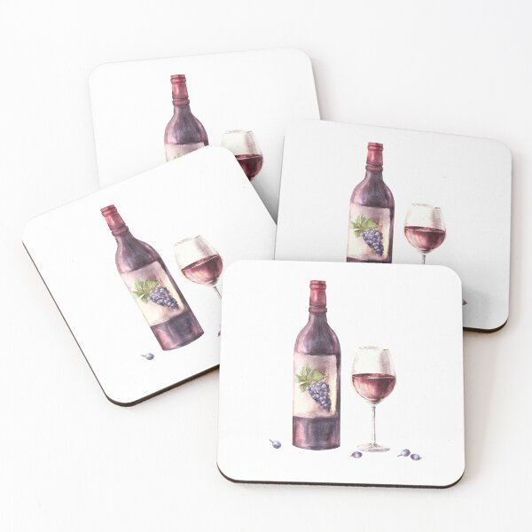 Item preview, A bottle with glass of red wine with grape berries Watercolour painting illustration designed and sold by BartolArt.