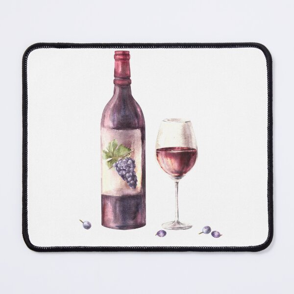 Item preview, A bottle with glass of red wine with grape berries Watercolour painting illustration designed and sold by BartolArt.