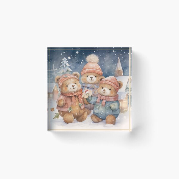 Item preview, Merry Christmas Teddy Bears In Snowy Village designed and sold by jenmountainen.