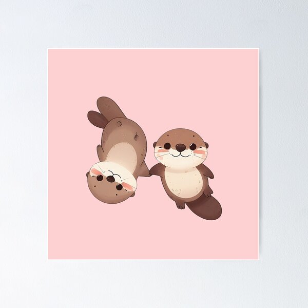 Item preview, Cute couple of otters holding hands designed and sold by QuickSticker.