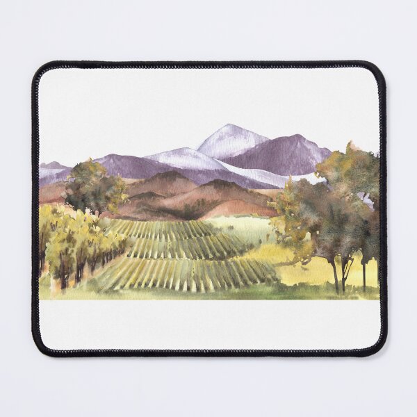 Item preview, Watercolor landscape with vineyards, trees, hills and mountains.Rural landscape, winemaking farm designed and sold by BartolArt.