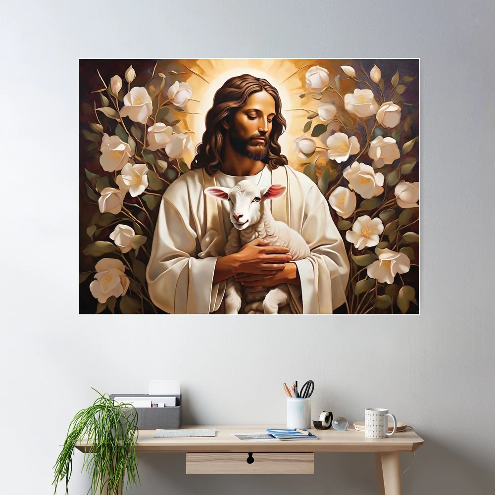 Statue De Jesus Christ Parmi Les Agneaux Photo stock - Image du croix