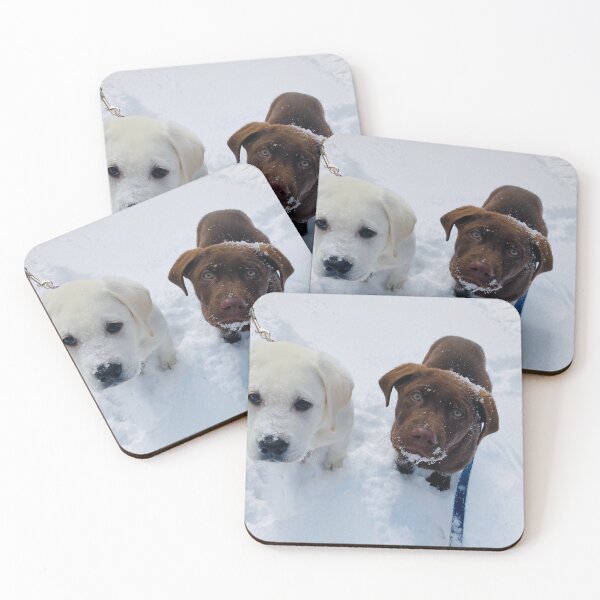 Item preview, Chocolate and Cream Lab Puppies In the Snow designed and sold by emscaroline.