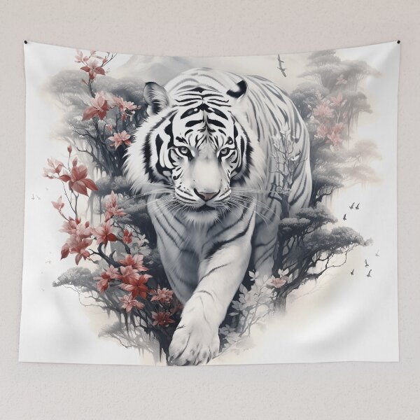 Item preview, stunning white tiger in japanese style print designed and sold by dcrc.