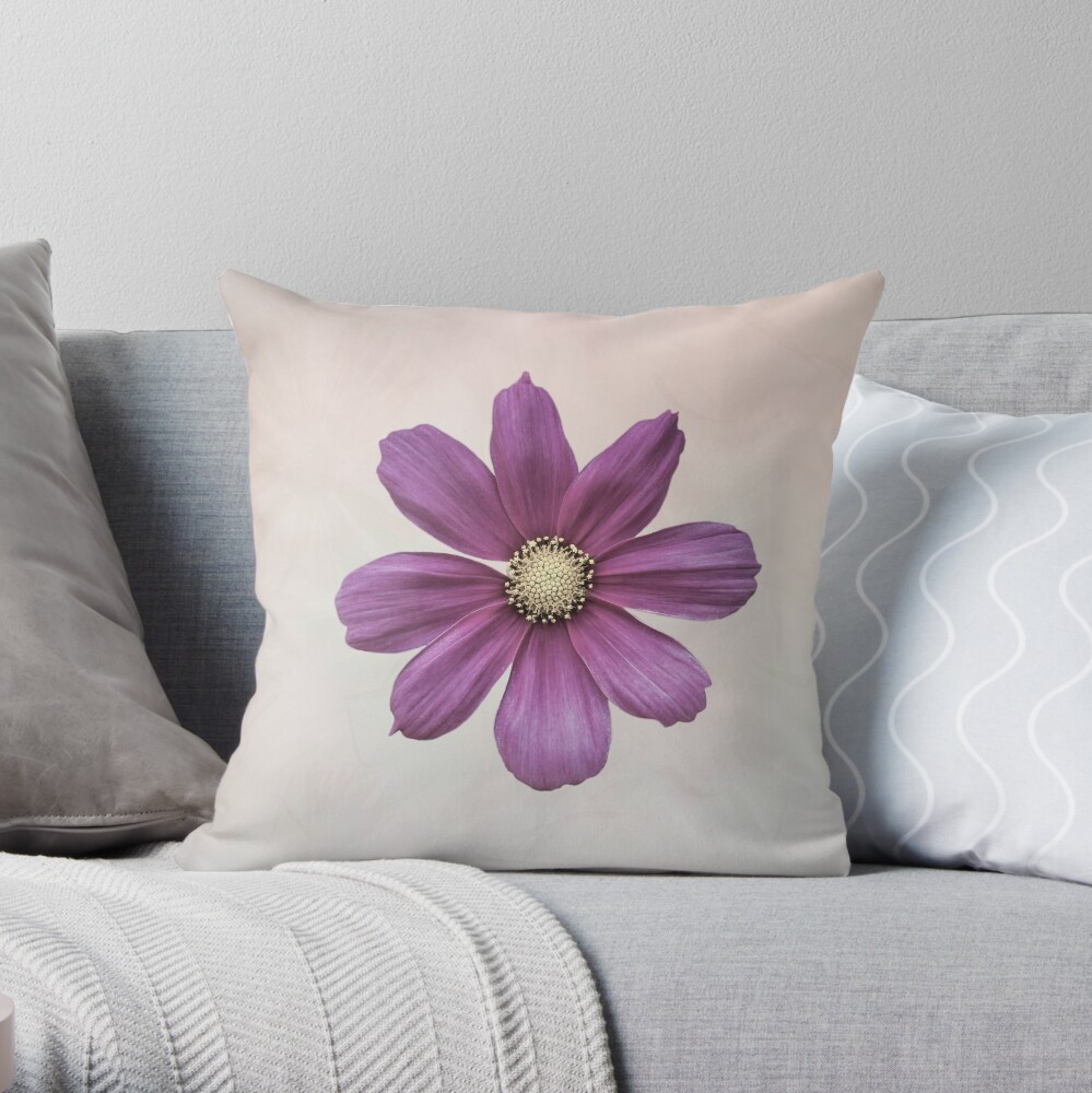 Purple Cosmos Flower Throw Pillow