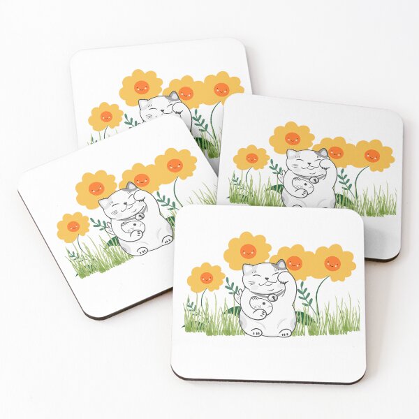 Item preview, Happy Lucky cat with happy flowers.  designed and sold by spinningvisions.