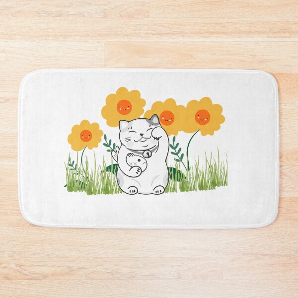 Item preview, Happy Lucky cat with happy flowers.  designed and sold by spinningvisions.