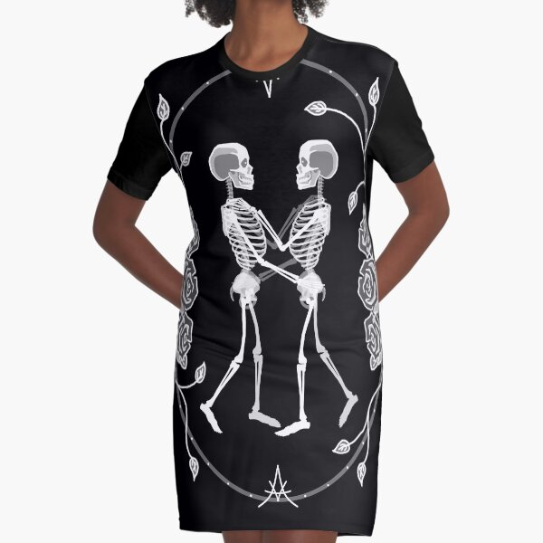 "Til Death Do Us Part" Skeleton Couple Graphic T-Shirt Dress
