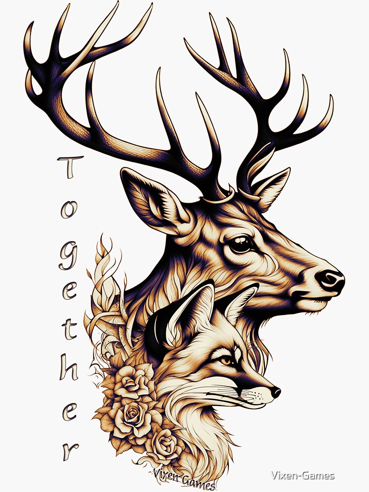 Thumbnail 3 of 3, Sticker, Stag & Vixen Together designed and sold by Vixen-Games.