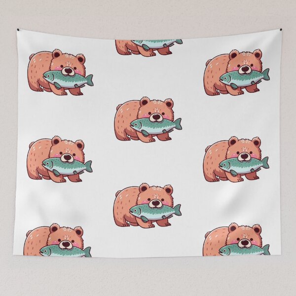 Item preview, Brown Bear Grazer with Salmon designed and sold by Carly Gough.