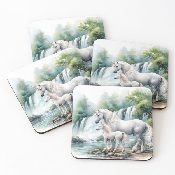 Item preview, Unicorn and foal fantasy landscape designed and sold by Carly Gough.
