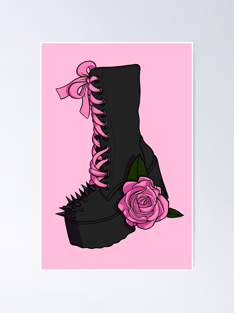 Custom Black Pink Boots Gothic Black Pink Spiked Cartoon Lolita
