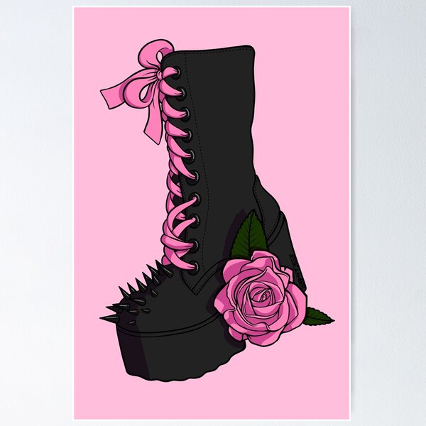 Item preview, Gothic Black Pink Spiked Cartoon Lolita Boot and Rose designed and sold by JessicaAmber.