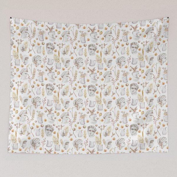 Item preview, Greek bust & botanical pattern designed and sold by Sershni.