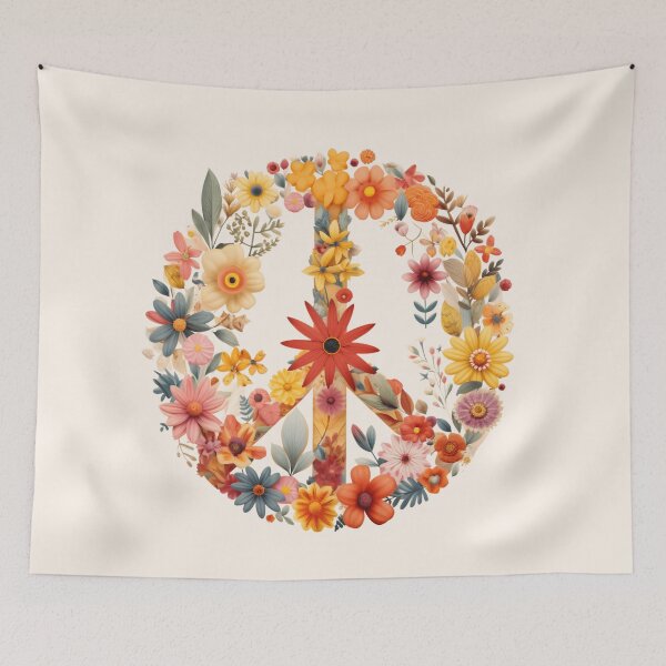 Item preview, Boho Wildflowers Peace Sign floral wreath designed and sold by BuxomBabe21.