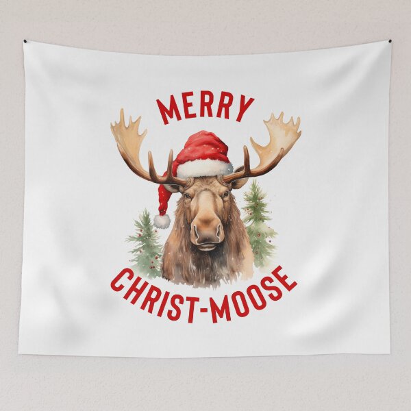 Item preview, Merry Christ-Moose Christmas Woodland Moose in Santa Hat designed and sold by Gsallicat.