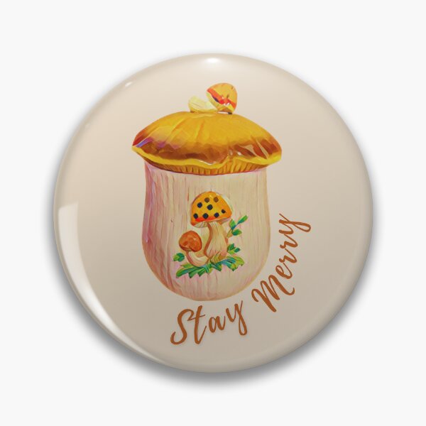 Item preview, Stay Merry mushroom vintage canister designed and sold by Neeshki.