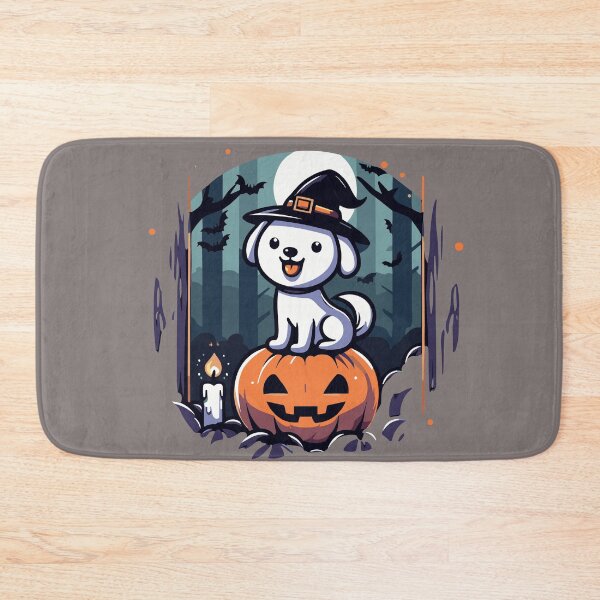 Item preview, “Treat or Trick”/carved pumpkin and dog dressed as a witch designed and sold by yensyriv.