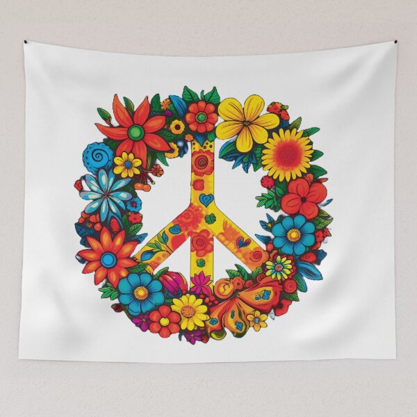 Item preview, Boho Wildflowers Peace Sign floral wreath designed and sold by BuxomBabe21.
