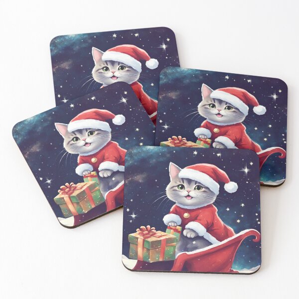 Item preview, Smiling Kitty Cat Santa Claus distributing Christnas Gifts on Sledge across Milky Way Galaxy designed and sold by Oorviart.
