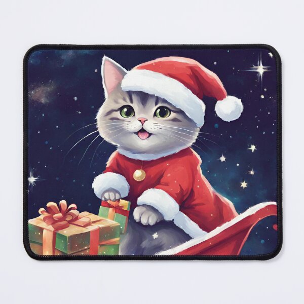 Item preview, Smiling Kitty Cat Santa Claus distributing Christnas Gifts on Sledge across Milky Way Galaxy designed and sold by Oorviart.