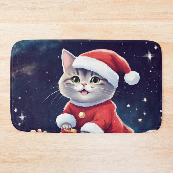 Item preview, Smiling Kitty Cat Santa Claus distributing Christnas Gifts on Sledge across Milky Way Galaxy designed and sold by Oorviart.