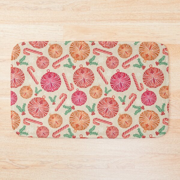 Item preview, Christmas Baubles Celebration - Red & Orange on beige designed and sold by Carina Parry Studios.
