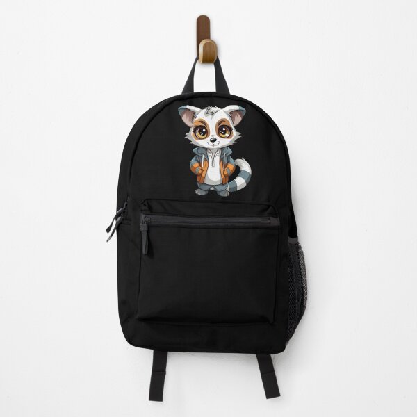Vista previa del artículo con la obra «Lémur Kawaii con sudadera con capucha (negro)», diseñado y vendido por vasetti-press.