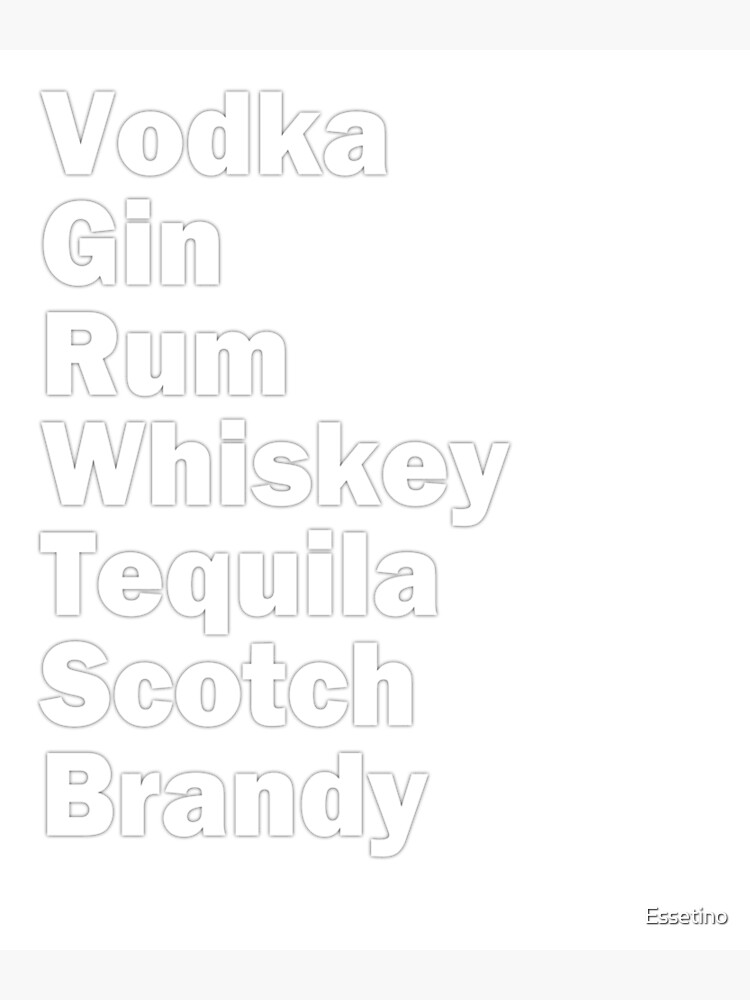 "Alcohol Lovers Vodka Gin Whiskey Rum Tequila" Poster for Sale by