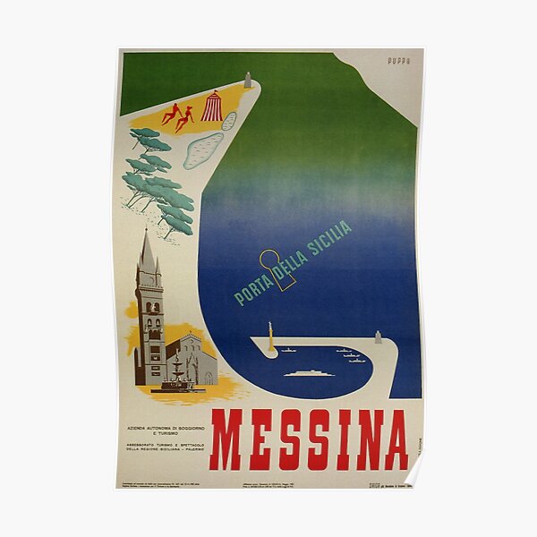 Messina port of Sicily vintage Italian travel ad Poster