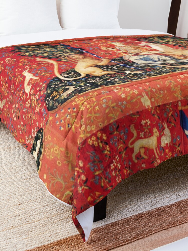 Alternate view of LADY AND UNICORN ,SIGHT Red Green Fantasy Flowers,Animals Comforter