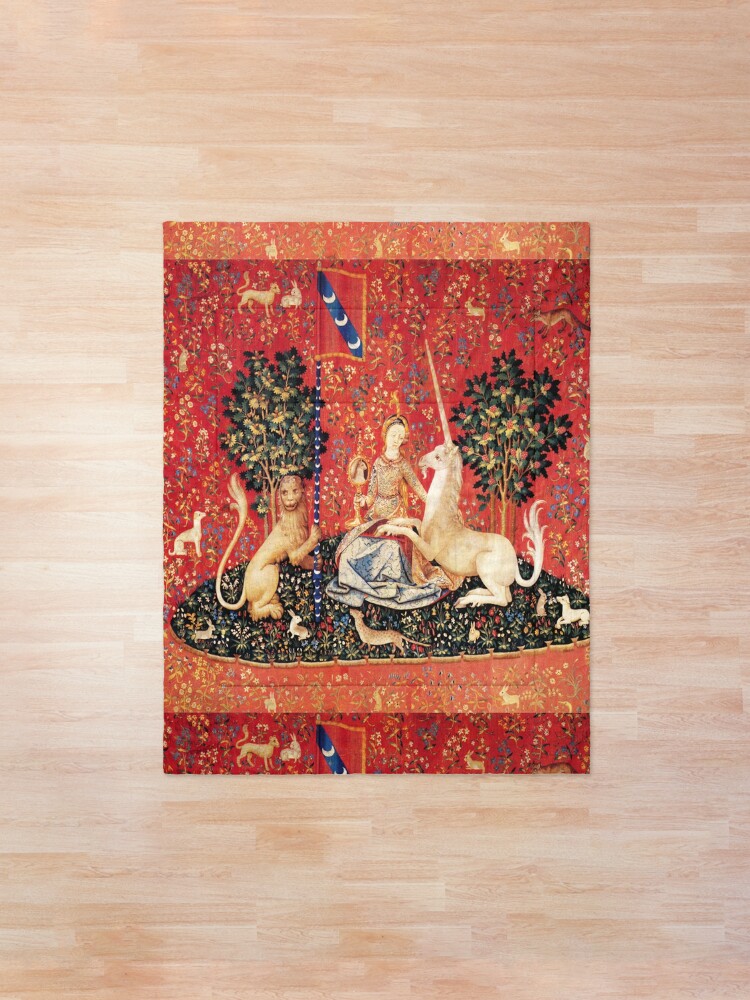 Alternate view of LADY AND UNICORN ,SIGHT Red Green Fantasy Flowers,Animals Comforter