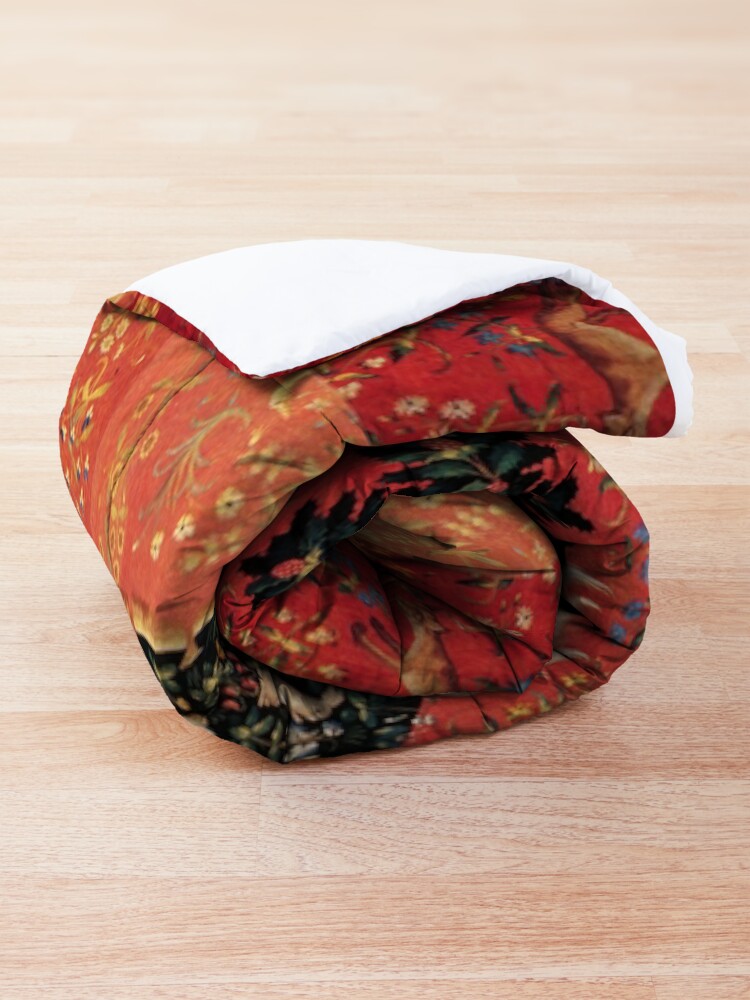 Alternate view of LADY AND UNICORN ,SIGHT Red Green Fantasy Flowers,Animals Comforter