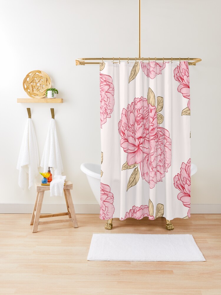 Aperçu 1 sur 5. Rideau de douche avec l'œuvre Pivoines roses créée et vendue par LauraOConnor.