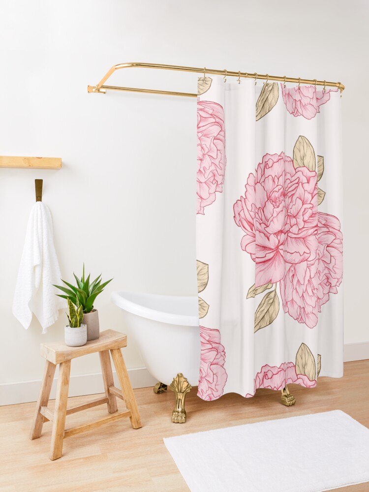 Aperçu 3 sur 5. Rideau de douche avec l'œuvre Pivoines roses créée et vendue par LauraOConnor.