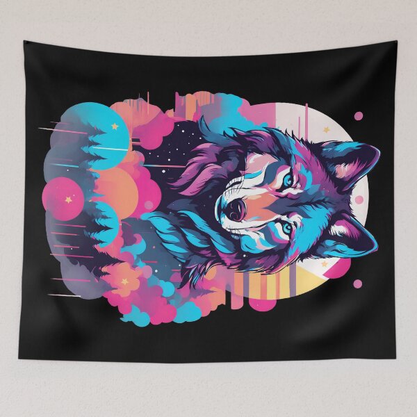Item preview, Vaporwave Wolf Shirt - Neon Blue Eyes designed and sold by WolfMerrik.