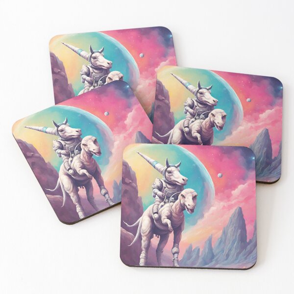 Item preview, Dinonaut unicorn riding Dinosaur exploring rocky planet Galaxy designed and sold by Oorviart.