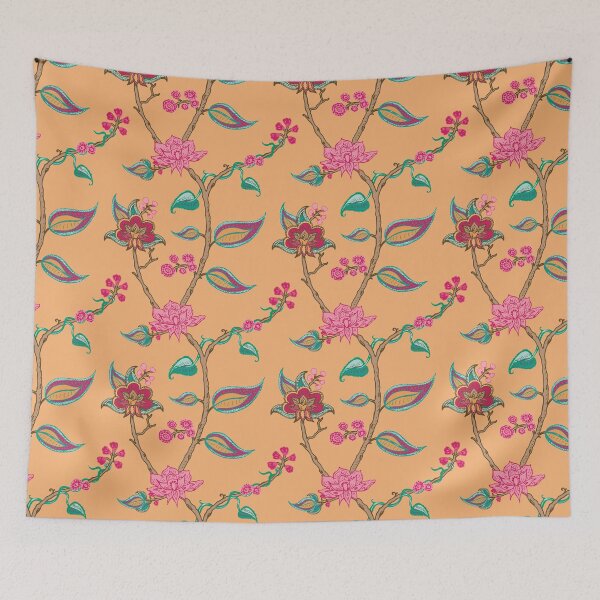 Item preview, Indi-style trailing floral pattern -Multi coloured on Apricot designed and sold by ncxadair.