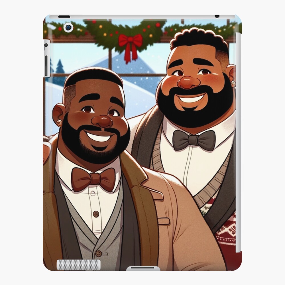 Handsome gay bear couple celebrating Christmas