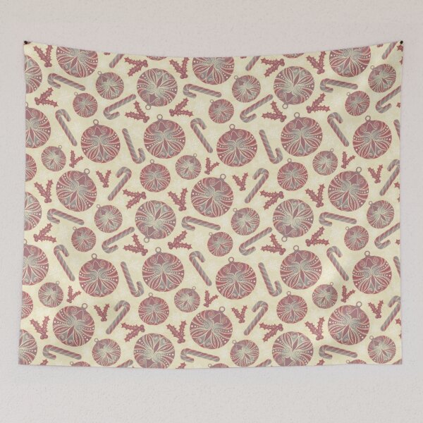 Item preview, Christmas Baubles Celebration - Red on beige designed and sold by Carina Parry Studios.