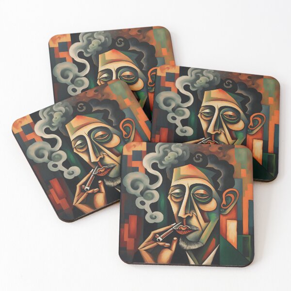 Item preview, Smoke and Reflections - AI Generated Cigar Dreams in Abstract Portrait of Deep Contemplation designed and sold by OlfactoART Studio.