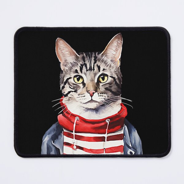 Item preview, Cat in a Red Striped Sweater and Blue Jacket designed and sold by MagicColorPrint.