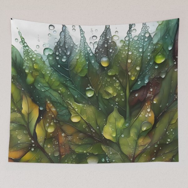 Item preview, Rainy autumn – part 1, i.e. watercolor leaves covered with raindrops. designed and sold by My-fake-places.