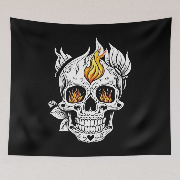 Item preview, Sugar Skull with Vision in Three Eyes, Eyes on Fire designed and sold by Skulls & Calaveras.