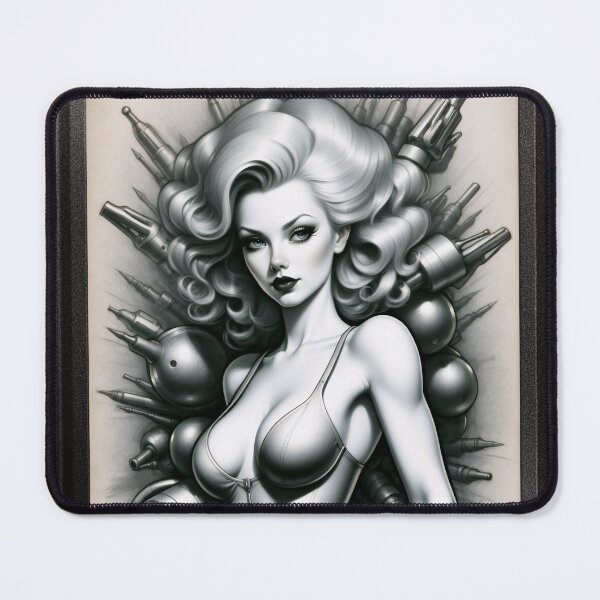 Item preview, Barbenheimer Retro Fusion Atomic Mayhem Alluring Pin Up AI Concept Art by Xzendor7 designed and sold by Xzendor7 Digital Art Creations.