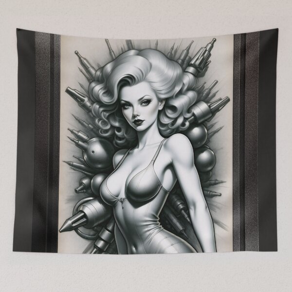 Item preview, Barbenheimer Retro Fusion Atomic Mayhem Alluring Pin Up AI Concept Art by Xzendor7 designed and sold by Xzendor7 Digital Art Creations.